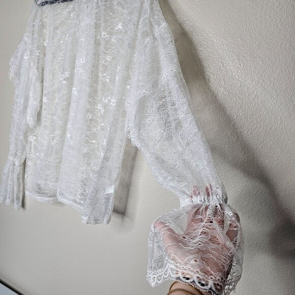 Eloquii 22 24 Sheer White Lace Balloon Sleeve Top Cottage Boho Feminine Romantic - Picture 2 of 7